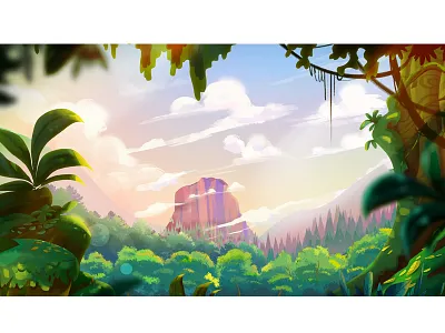 Volcano Scene ball color environment game house illustration jungle landscape paint street tree volcano