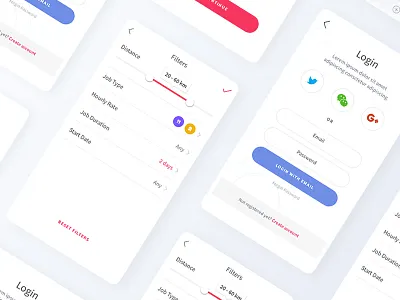 Filter & Login Screen ios ui iphone app mobile chat sketch ui ux