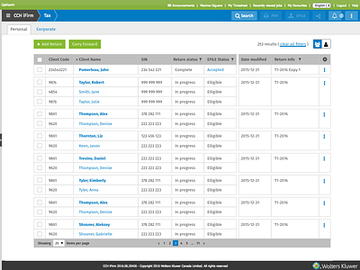 iFirm Tax - Return Manager application grid table ui