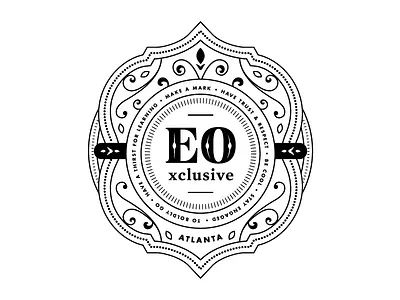 EO Xclusive badge bourbon brand entrepreneurship event exclusive label logo seal typography whiskey