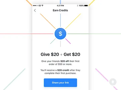 Earn Credits cash color colour credits design invite ios mobile share ui