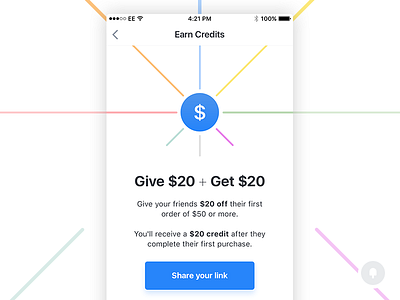 Earn Credits cash color colour credits design invite ios mobile share ui