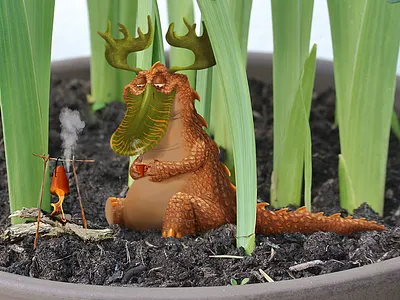 Camping at my balcony alien camping coffee digital digital painting fire illustration monster photoshop