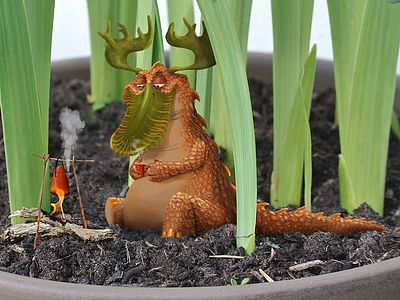 Camping at my balcony alien camping coffee digital digital painting fire illustration monster photoshop