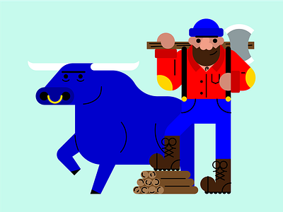 Happy Paul Bunyan Day! axe beard blue ox character illustration paul bunyan upperquad uq