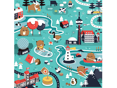 Canada animal architecture canada character design cute food happy illustration vector