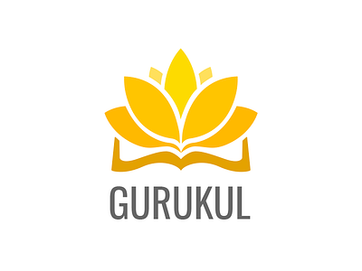 Gurukul logo book branding bud education gurukul help knowledge leaf logo lotus petal yellow