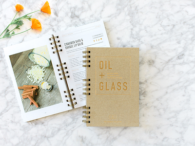 Oil + Glass book bound essential foil gold kraft oil glass oils recipe spiral