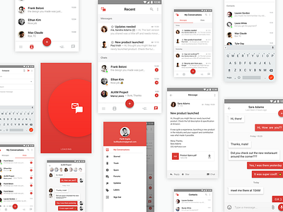 Email+Chat concept IM App android design app screen chat app concept mail app material design mobile app red