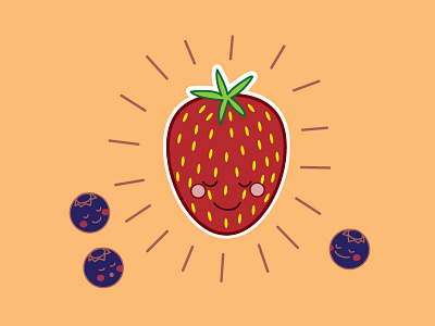 STRAWB POWER blueberry fruit fruit face illustration strawberry vector