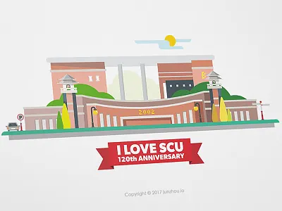 SCU Landscape Series - 2 building illustration postcard school vector