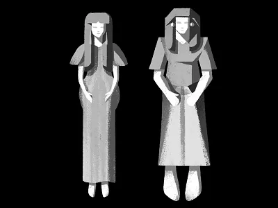 Maya And Merit Sketch 01 archaeology black and white egyptian gouache maya merit museum sketch statue tomb