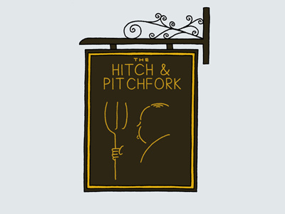 The Hitch & Pitchfork hand drawn hitchcock illustration pub series signs