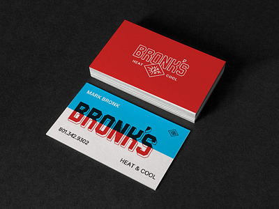 Bronks Heat & Cool Business cards black background blue branding business cards cool heat logo red stationary typography