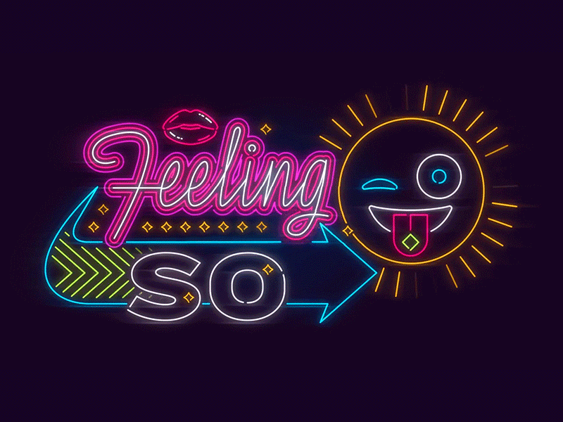 Feeling So animation drag queen emoji illustration lettering light lips monoline music video neon script signage