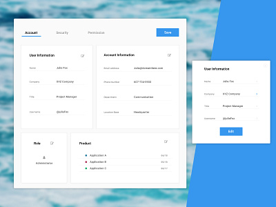 User Profile account admin dashboard edit profile prototype save ui user user interface user profile ux