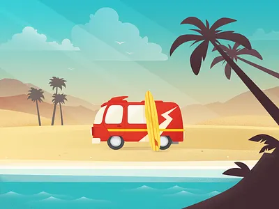 Sunday morning beach chill palms scene sea seaside summer surf surfing volkswagen weekend