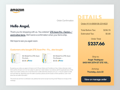 #DailyUI challenge #017 — Email Receipt amazon dailyui email finance financial futura gradient helvetica ui ux