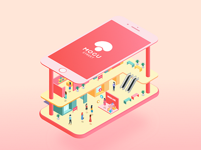 street illustration isometric mogu