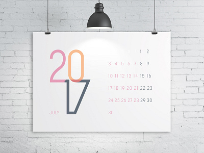 2017 July 2017 calender grey july pink