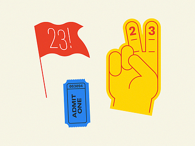 Birthday Day 23 admit one birthday flag foam finger peace ticket