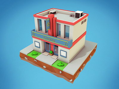 Low Poly Cinema architecture building cartoon cinema cinematograph company film house low poly movie pop corn theater