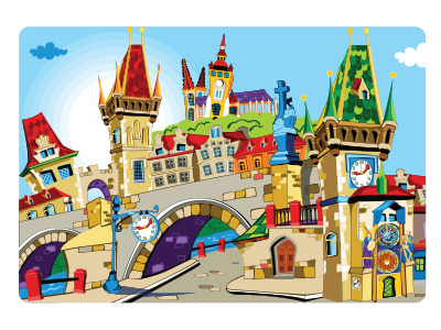 Prague cartoon czech republic illustration poster prague