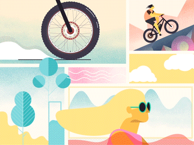 Defiant Illustrations animation bike character cloud design hair humdinger illustration leaf mountain ride tire