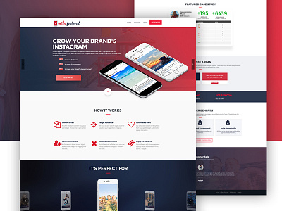 InstaFeatured - Homepage Design clean gradient home icons instagram lander landing page mobile site web website