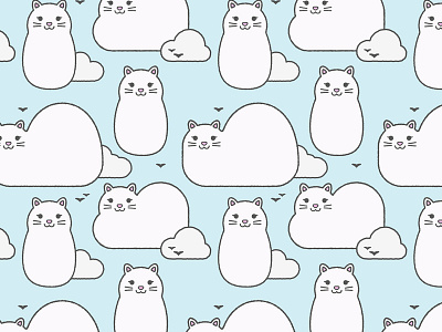 Kitty clouds pattern cat character character design cute digital art illustration illustrator pattern pattern design repeat pattern surface design vector art