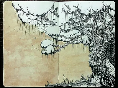 Migration birds coffee detailed handdrawn illustration ink micron migration moleskin sketch tea tree
