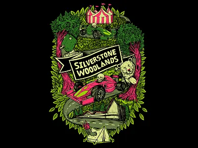 Silverston Woodlands art drawing f1 illustration ink motorcycle pen silverstone skull. tshirt