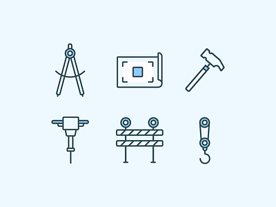 Construction Icon Set architecture blue print buildings compass construction hammer icon set illustration line art vector