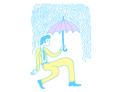 Dancin' in the rain blue dance dancing illustration man purple rain suit umbrella yellow