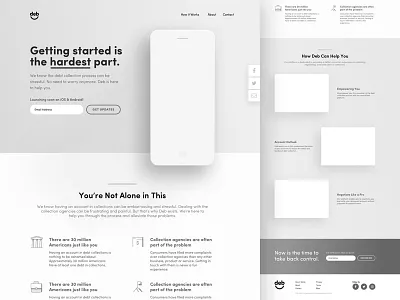 Deb Wireframe android app debt fintech ios landing page marketing money