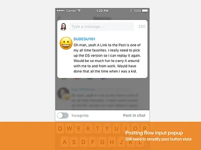 Reaction input (iOS) input modal posting flow sidewire