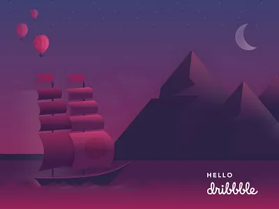 Hello Dribbble! debute illustration landscape