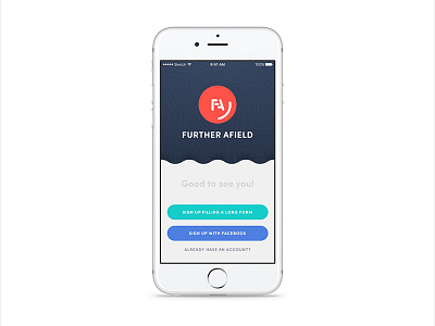 Further Afield - Log in Screen app branding ui ux