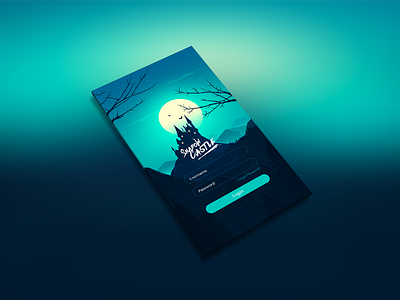 Illustration Style Castle Login Screen bat castle forest game gradient illustration login moon mountain screen