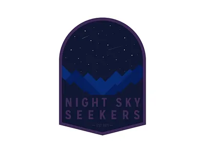 Night Sky Badge badge blue digital illustration mountains night night sky patch purple sky stars