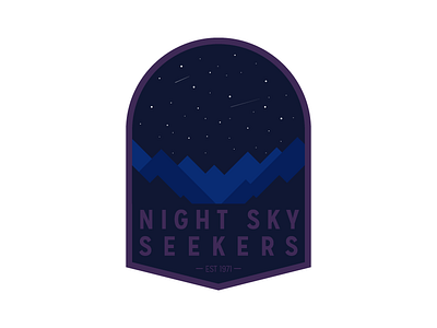 Night Sky Badge badge blue digital illustration mountains night night sky patch purple sky stars