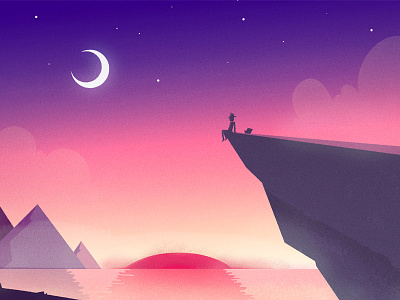 Cliff time cliff environment illustration moon mountain sea sun water