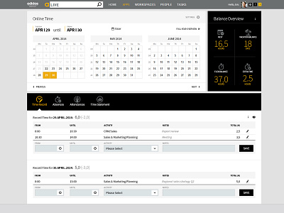 Online Time dashboard time management ui design