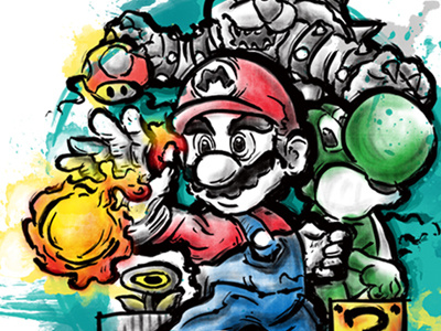 SUPER MARIO asura colour game graphic illustration mario nintendo washpainting