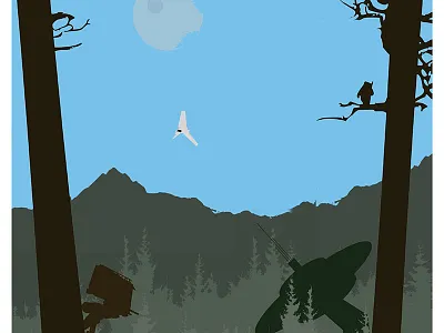 Endor blue brown green poster silhouette star wars