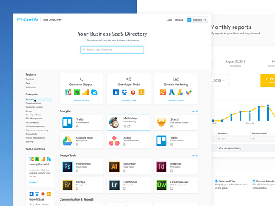 Cardlife SaaS Directory dashboard data design directory says screen subscriptions ui user experience ux