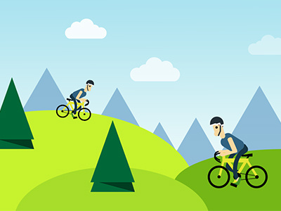 Biking bike blue clouds green mountains sky tree