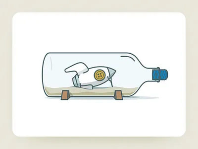 Space ship in the bottle flat icon illustration sketch