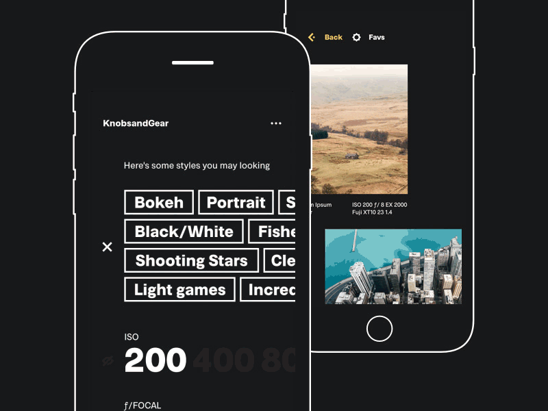 Knobs and Gear: presets app dark theme ios photography