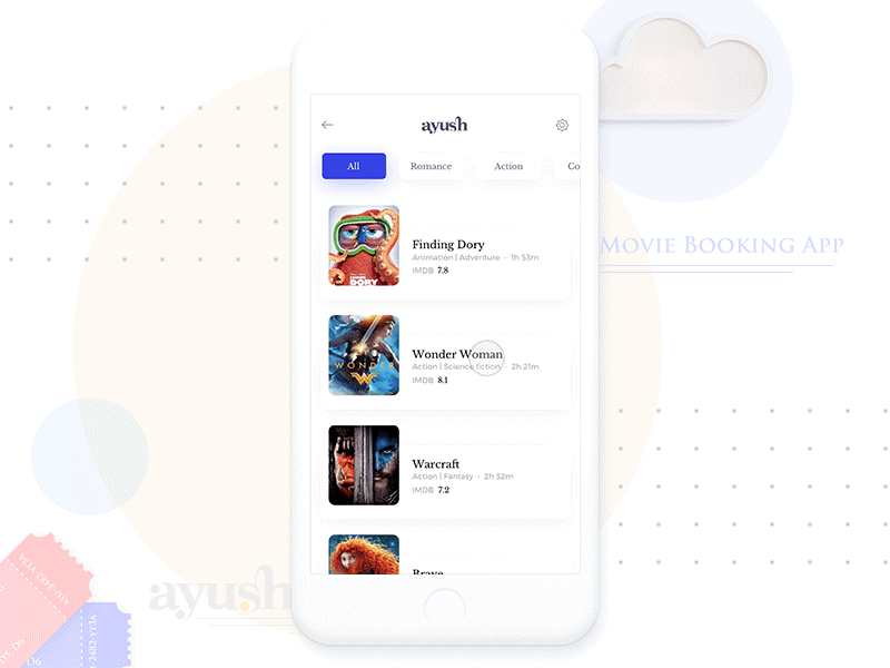 Movie Booking App - pt1 app ayush booking challenge freebie gif interaction ios movie sketch ticket ui